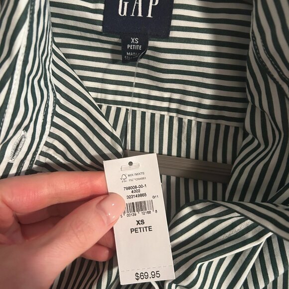 Gap Cotton Poplin Big Shirt in Green Stripe (size Petite XS) - NEW with tags - Picture 3 of 4